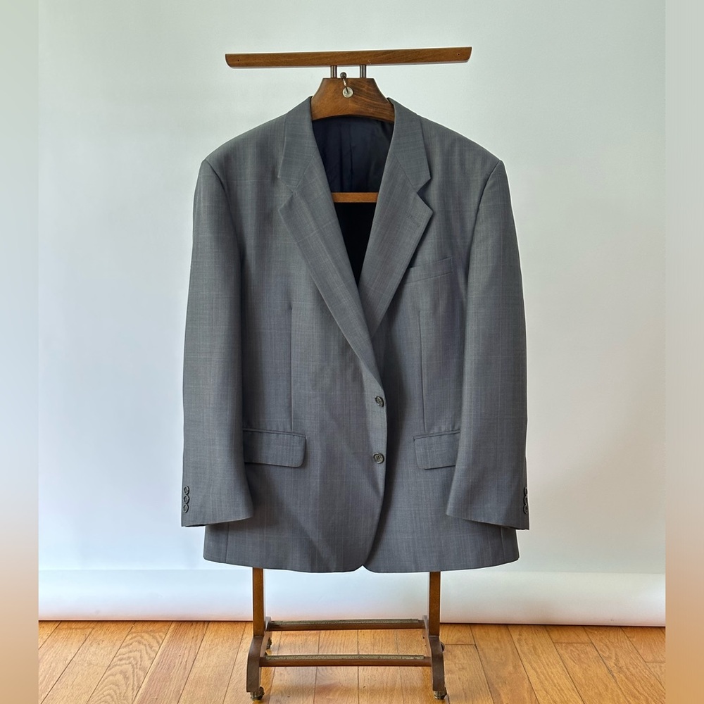 Vintage men’s suit Ashbridge mid grey light window pane pattern/pleated pants